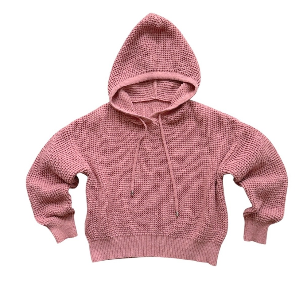 SHEIN Waffle Knit Hoodie Size L Pink Rose Slouchy Cropped Pullover Sweater Girly